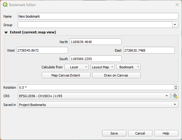 Spatial Bookmark QGIS