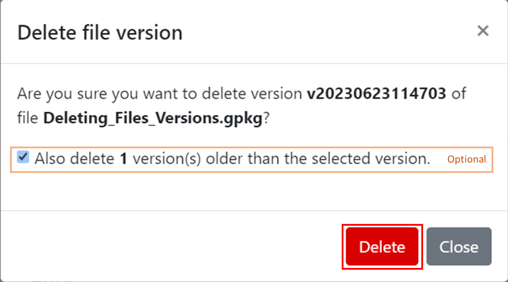 Deleting files versions