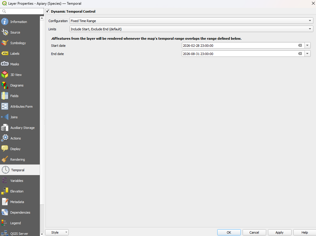 QGIS - Dynamic Temporal Control settings